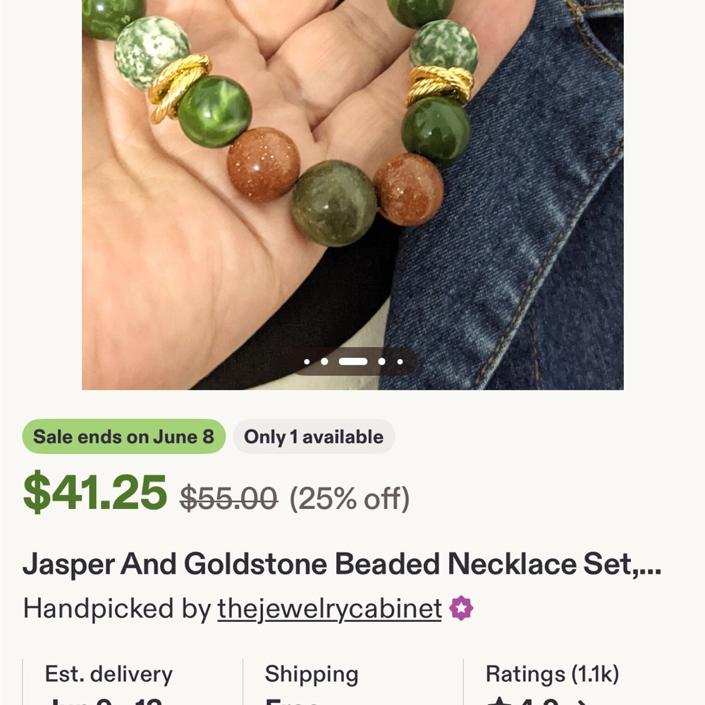 Jasper and Goldstone Beaded Necklace – Green and Brown